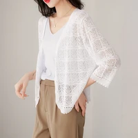 spring summer womens thin hollow knit cardigan korean fashion top short loose air conditioned sunscreen shirt grace new za