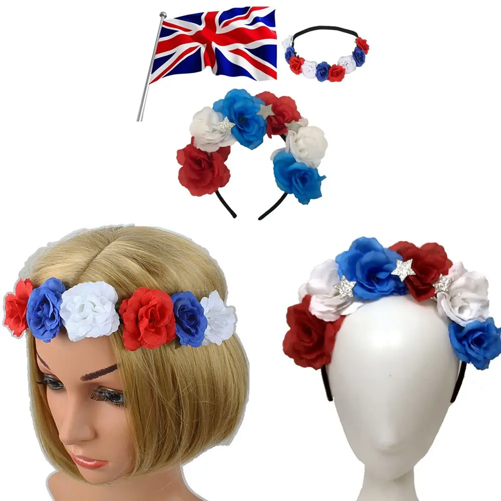 

Party Supply Wreath Decor Union Jack Queen 70th Hair Accessories Red White & Blue Flower Headwear Platinum Jubilee