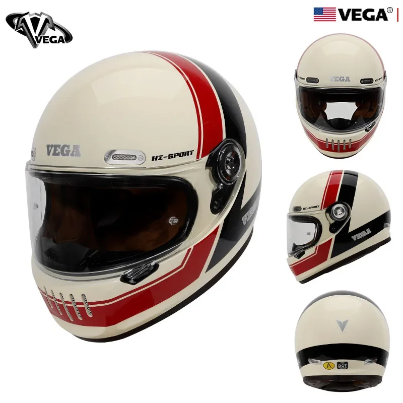 США VEGA Мотоциклетный шлем из стекловолокна Ретро анфас Внедорожный гоночный Cascos