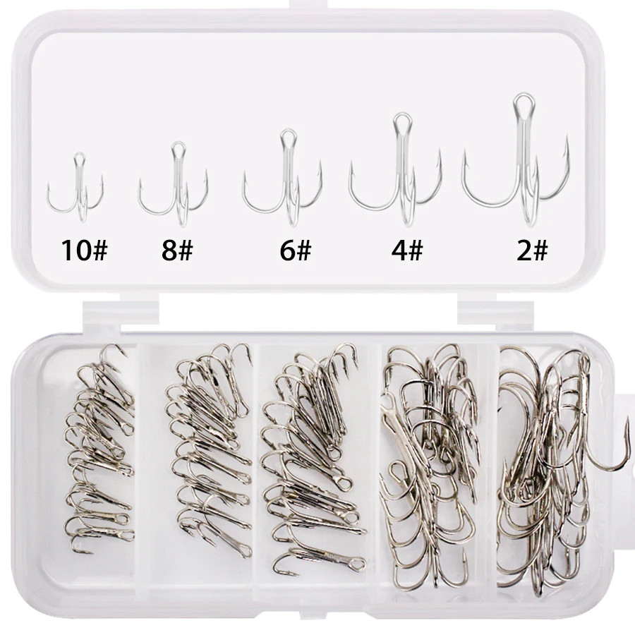 

High Carbon Steel Saltwater Sharp Triple Hooks Strength Big Game Fishing Hooks for Bass Crappie 50pcs/Box