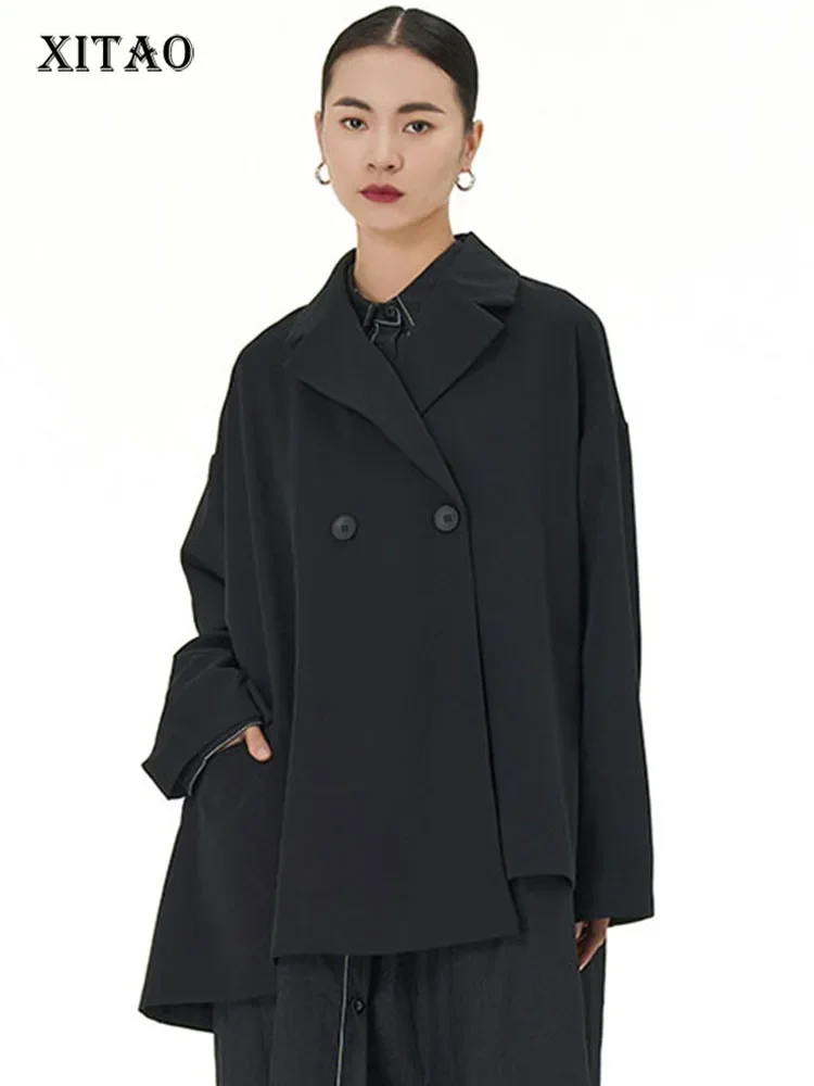 

XITAO Loose Casual Jacket Coat Full Sleeve Fashion Irregular Turn Down Collar Simplicity 2023 Autumn Women New Coat DMJ2878