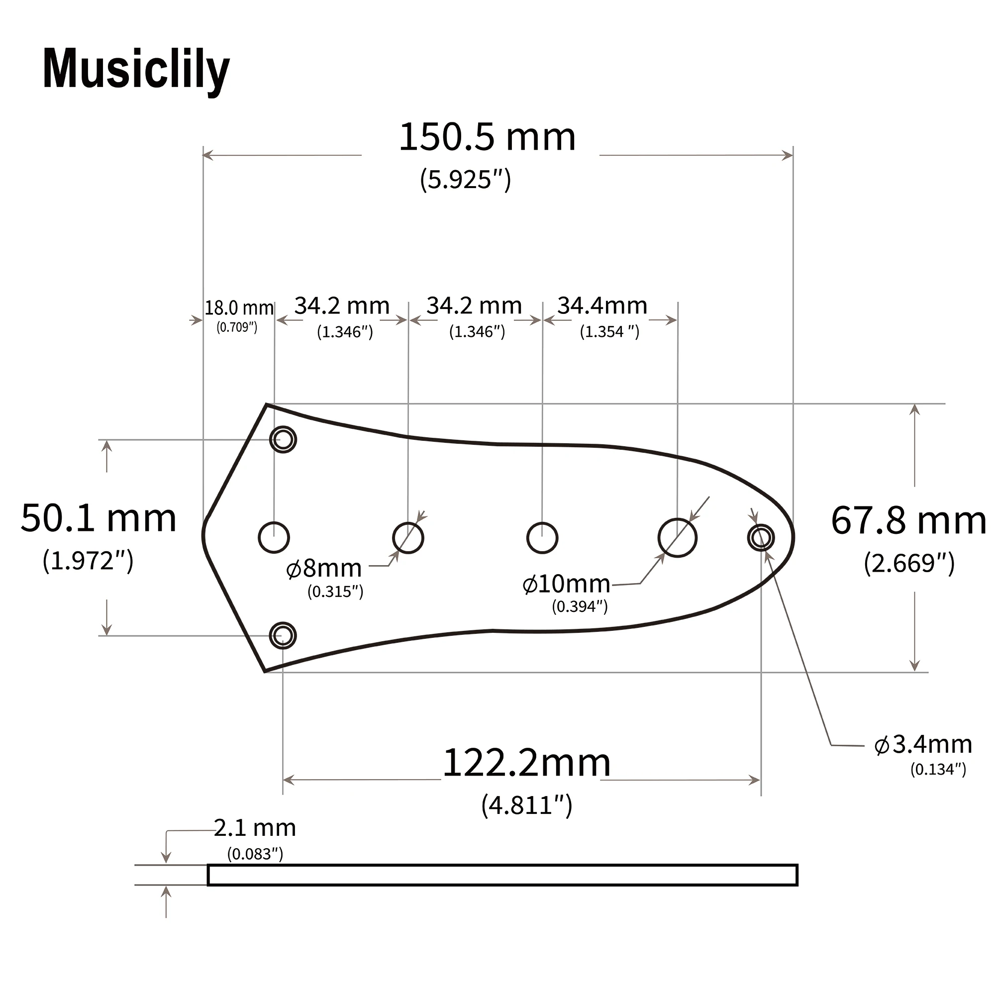 Фото Пластина управления басами для гитары в стиле J Bass Musiclily с 4 отверстиями №2