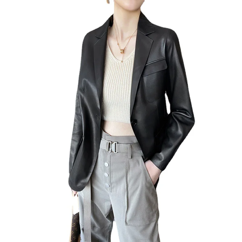 2023 Spring and Autumn New Genuine Leather Clothes Women's Short Temperament Suit Sheep Leather Jacket Fur Coat