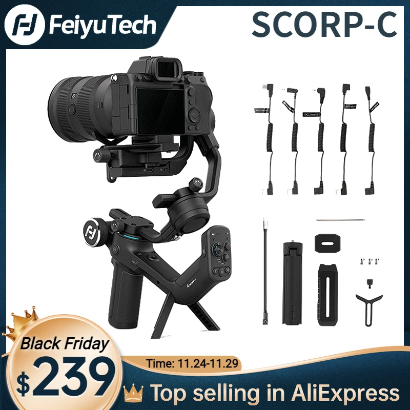 FeiyuTech 2022 NEW Feiyu SCORP-C 3-Axis Handheld Gimbal Stabilizer Handle Grip for DSLR Camera Sony/Canon with Pole Tripod