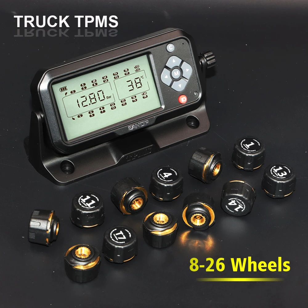 Система контроля давления в шинах EANOP TPMS 16/26 Система зажигания датчик давления в шинах  с цифровым ЖК-дисплеем, внешняя балка/PSI для грузовиков, автобусов, прицепов