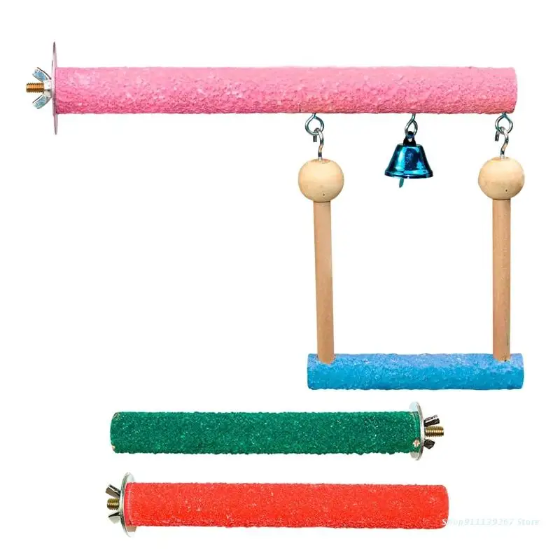 

C5AD Wooden Bird Cage Perch Colorful Parrot Stand Toy Platform Paw Grinding Stick for Parrot Bird Budgies Parakeet Birds