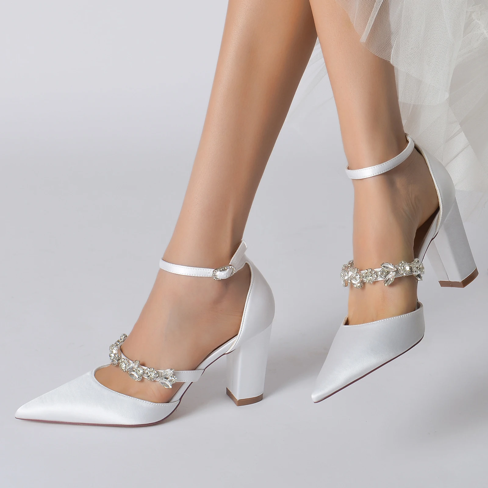 Wedding Shoes for Bride High Heels Sandals Ankle Strap Crystal Back Formal Evening Prom Party Dress Pumps for Women