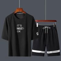 summer embroidered text short sleeved t shirt shorts mens two piece suit casual youth round neck top and lace shorts tracksuit