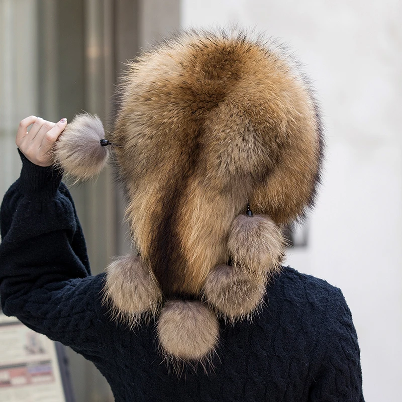 Natural Fox Fur Russian Hat Ushanka Women's Warm And Fluffy Winter Fashion Women's Tail Hat Fashion Real Fur Hat Sale