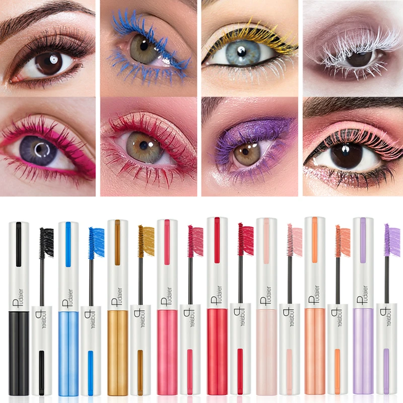

9 Color Mascara Waterproof Fast Dry Eyelashes Curls Extension Make-Up Eyelashes Blue Red Purple Black White Gold Ink Mascara