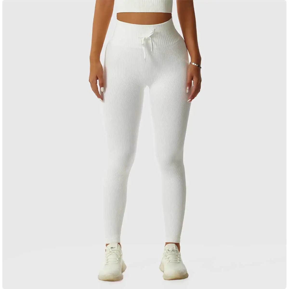 

Lacing Seamless Leggings High Waist Ribbed Cycling Gym Trousers Mayan for Women Sport Yoga Pants Outdoor Running Workout Clothes