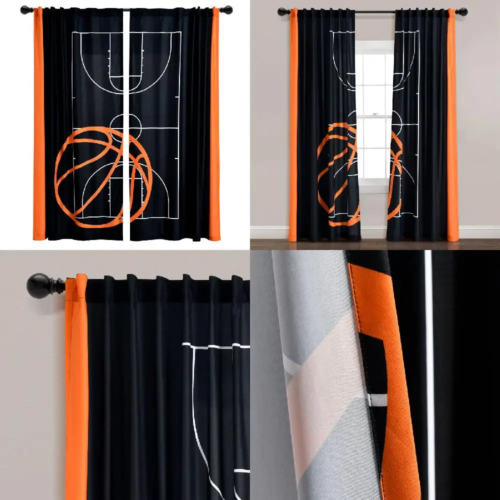 

Game Window Curtain Panels Black/Orange 52X84 Set