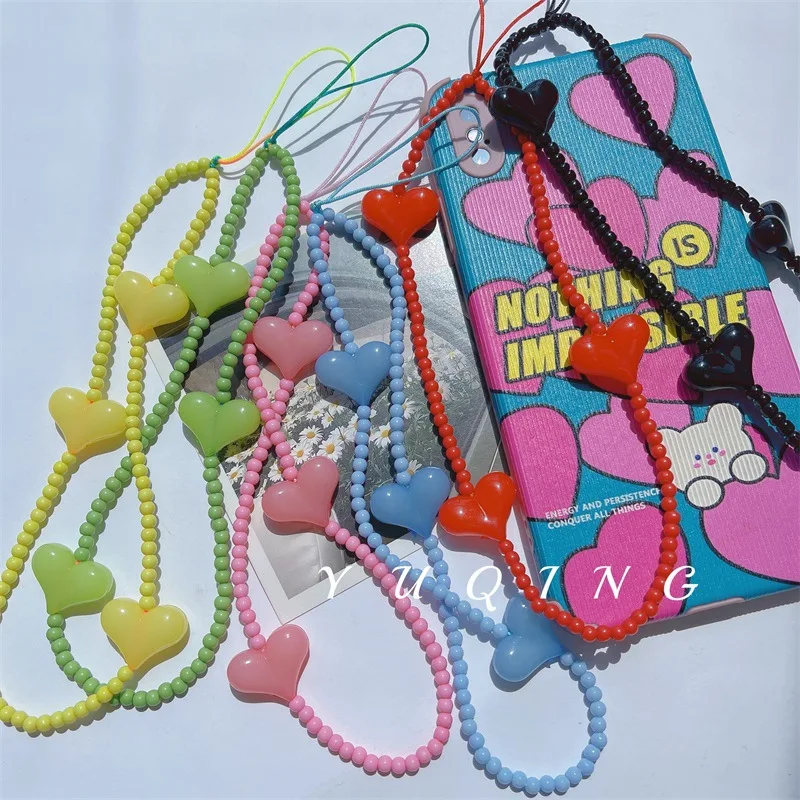 

Popularity Resin Three Heart Ins Net Red Color Hyun Ya Wind Anti-lost Mobile Phone Chain Multiple Choices Fashion Bracelet Girl