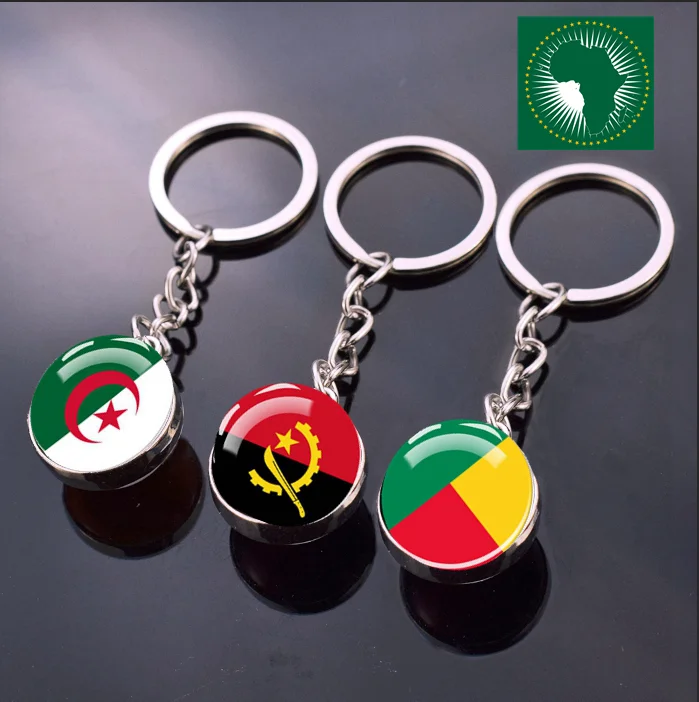 

African Union Countries Flag Keychain Algeria Egypt Ethiopia Angola Benin Botswana Burkina Faso Double Sided Ball Keychain