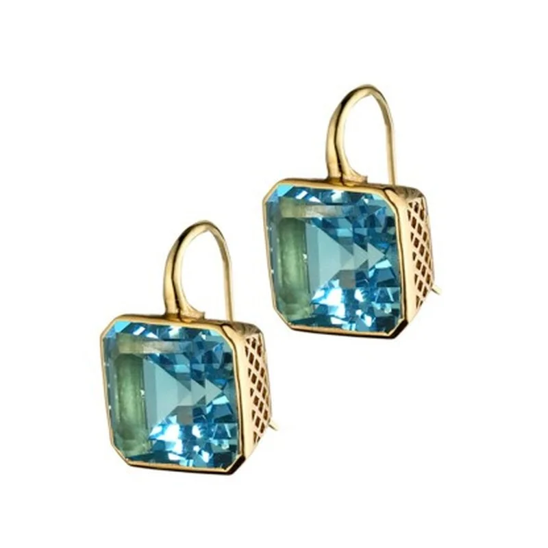 

European and American Fashion Sea Blue New Earrings Earrings European and American Gold-plated Square Earrings Earrings