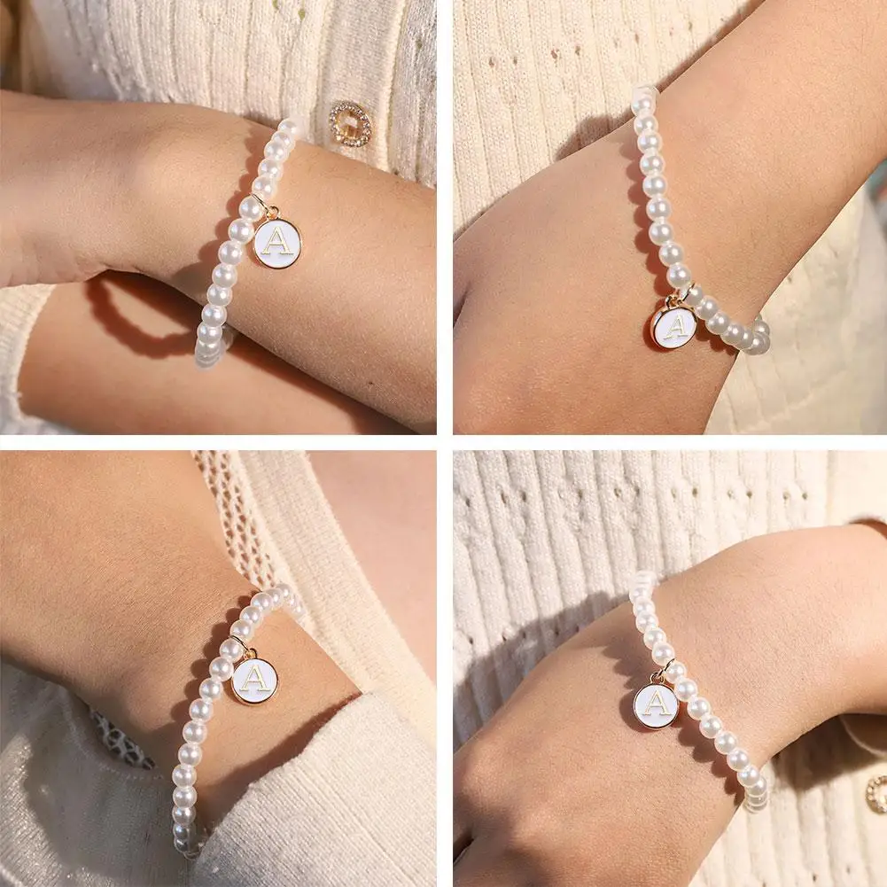 Новый элегантный Простой жемчужный браслет с минималистичными буквами бусинами