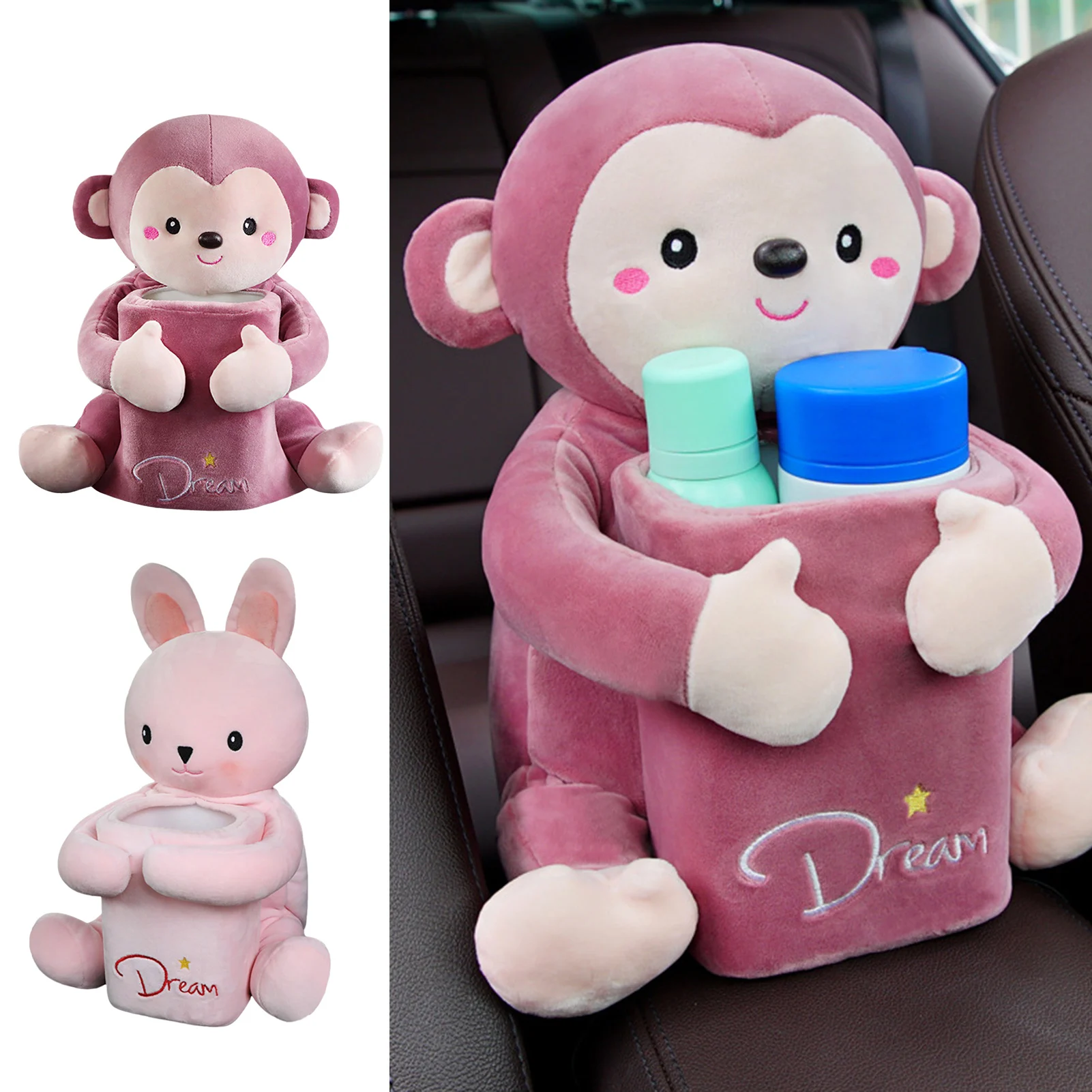 

Cartoon Car Console Tissue Holder Monkey Rabbit Animal Napkin Holder Box Car Interior Paper Box With Divided Storage Compartment