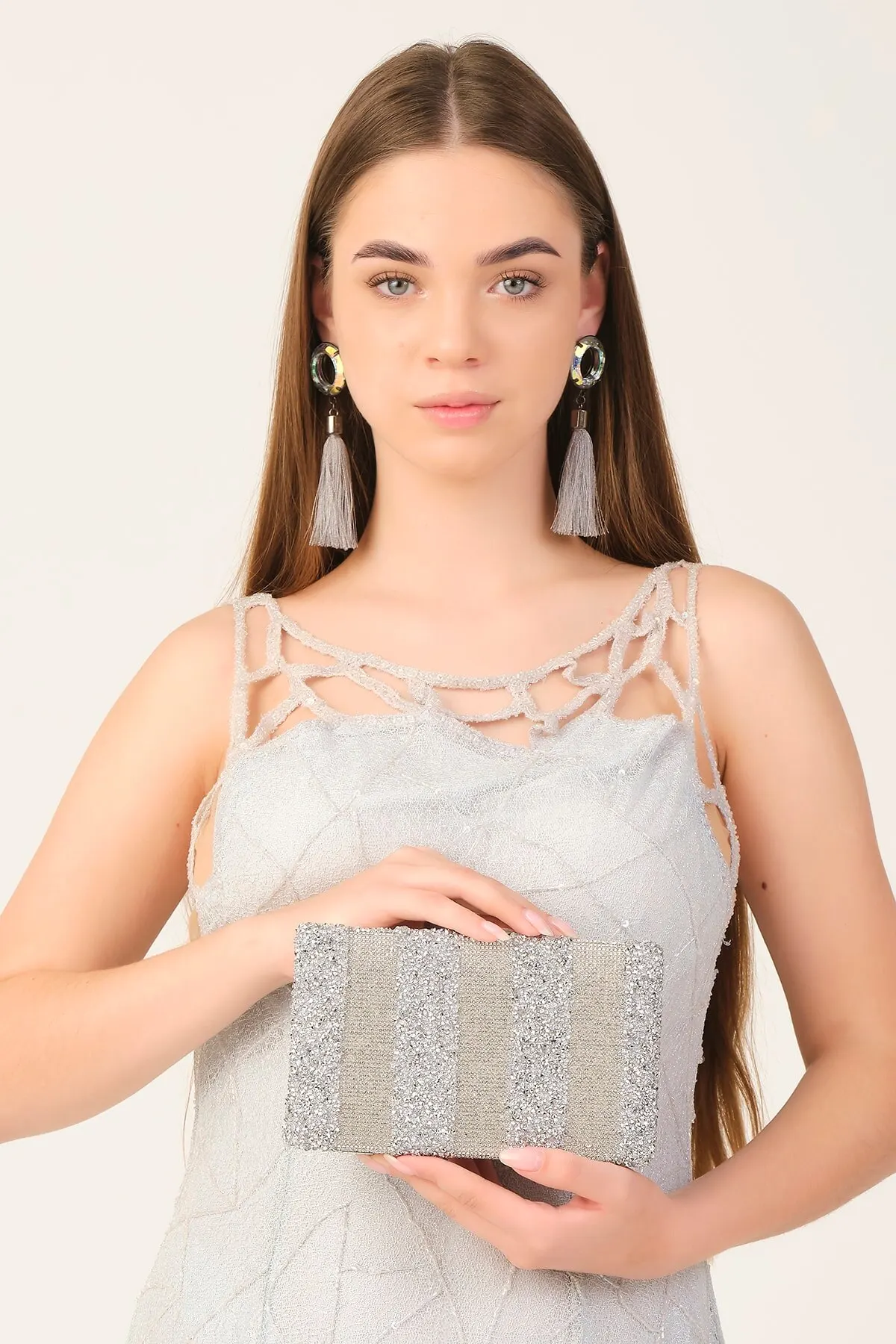 

Women Evening Bag Gray Glittery And Line Detail Clutch Bags Shoulder Bag Handbags Handbags Handbags For Wedding Party