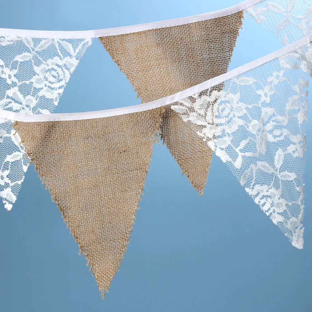 3.2m Wedding Banner Background Burlap Lace Bunting Banner 12 Flags Party Photography Props Country wedding Decoration images - 6
