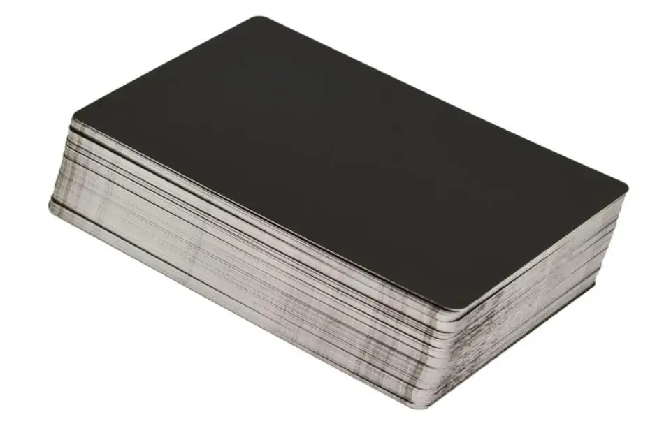 

300 Thickness 0.4mm Glossy Finish Black Metal Aluminum Business Cards For Laser Engraving