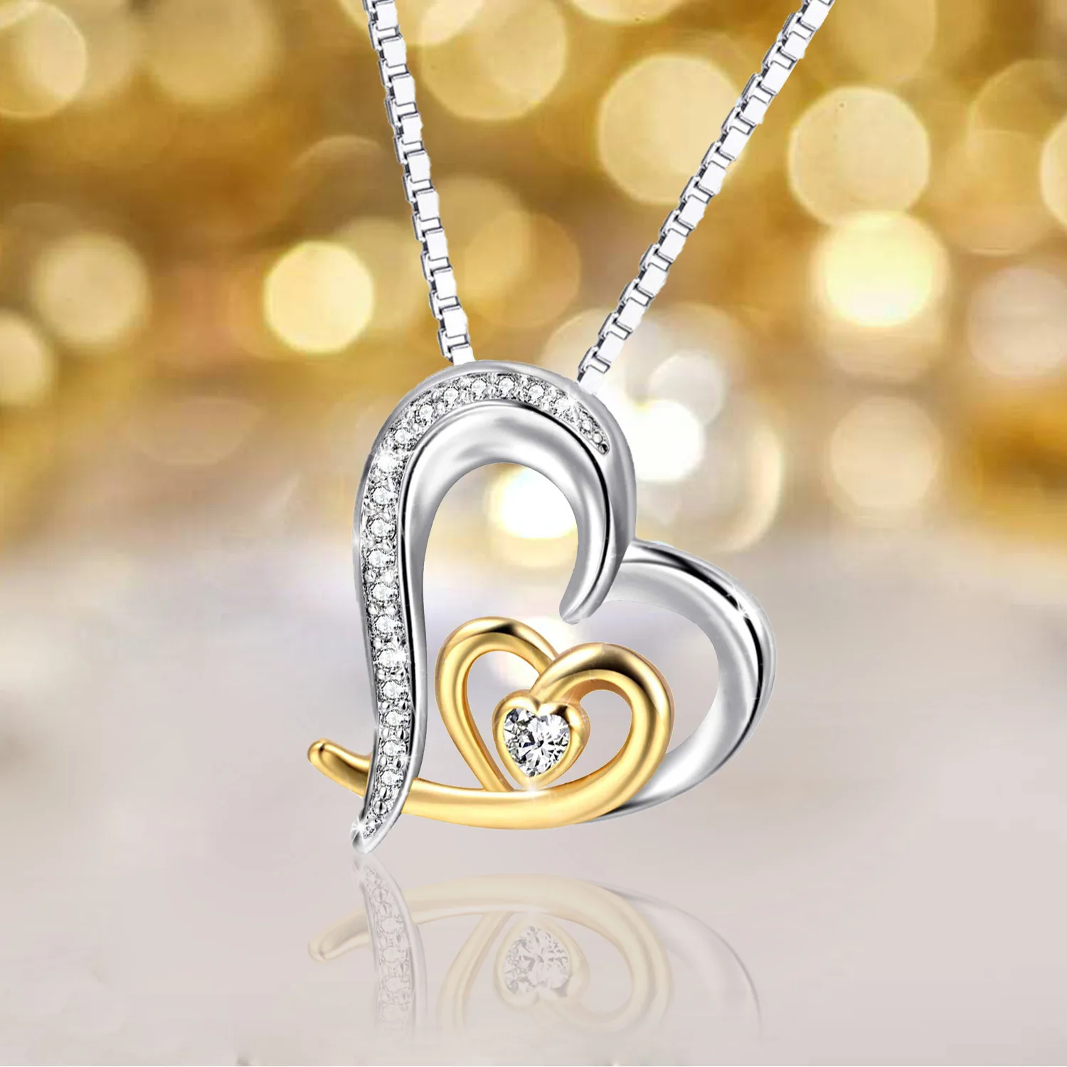 

Fashion Japanese and Korean Women's Simple Two-color Heart-shaped Diamond Pendant Necklace Women's Jewelry Wholesale