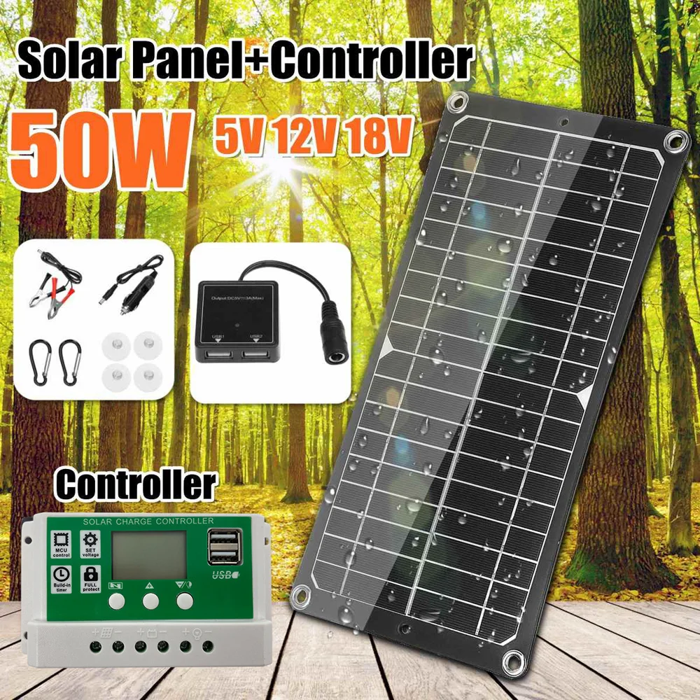 

Solar Panel 10W Solar Cell Monocrystalline Silicon Photovoltaic Power Module Portable Vehicle Controller Lithium Battery Kit