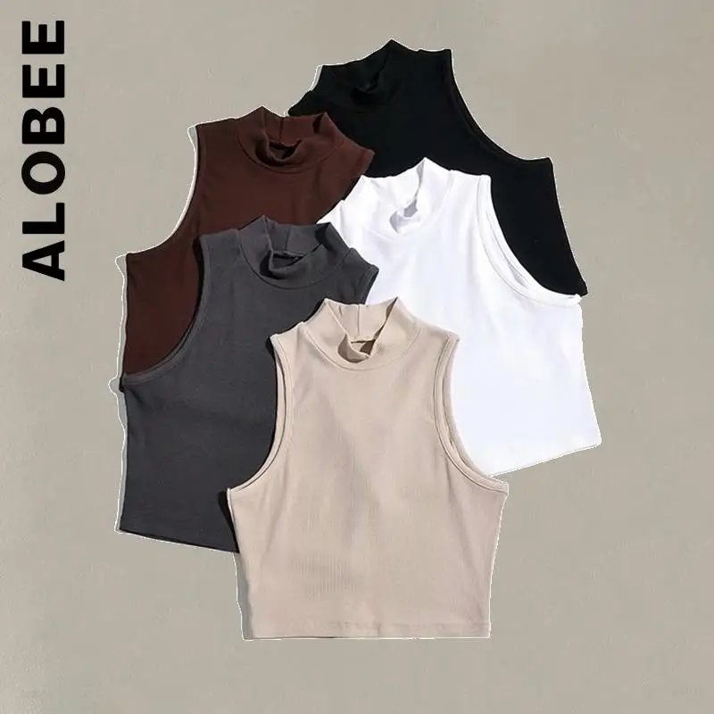 

Alobee Crop Top Women Fashion Aesthetic Basic Halter Top Bodycon Club Tanks Vest O Neck Shoulder Female Ladies Clothes Camisole