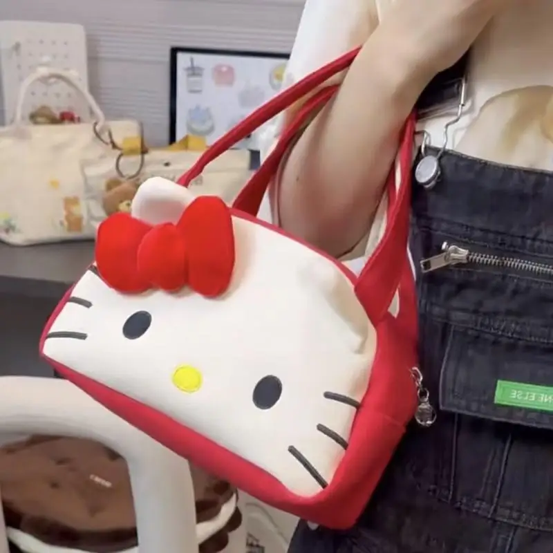 

Hellokitty Sanrio Kawali Handbag Satchels Canvas Bag Bento Bag High-Capacity Leisure Originality Cute Birthday Gift For Girls