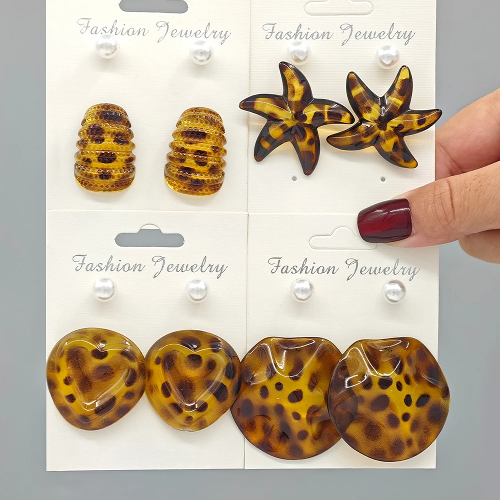 6 шт. крутые стильные модные сексуальные серьги с леопардовым узором женские