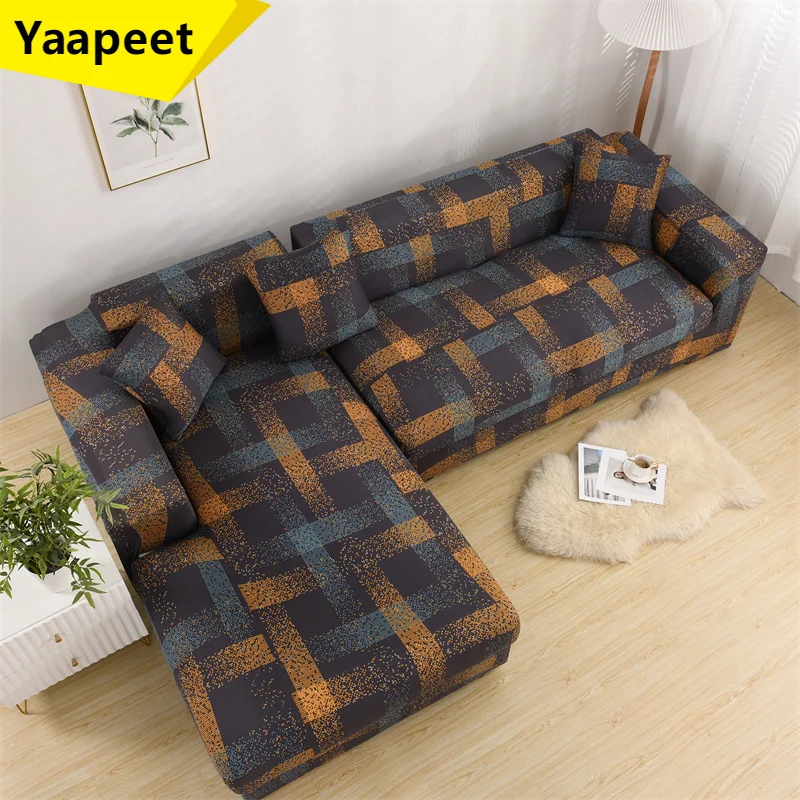 

1 2 3 4 Seater L-Shaped Sofa Covers Elastic Printed Sofa Slipcover for Living Room Couch Cover Cat Pet Sofa Mat Furniture Cover