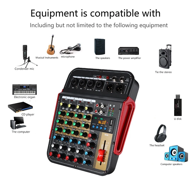FX-4U Professional 4-Channel USB Jack Portable Audio Sound Mixer Bluetooth Mixer-US Plug |