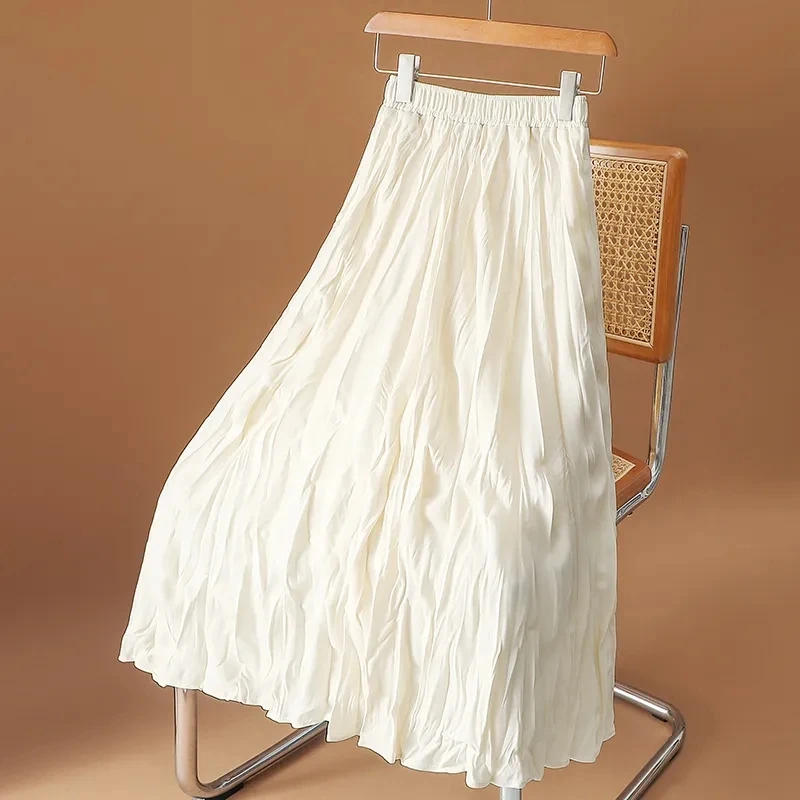 

Женская плиссированная юбка, повседневная трапециевидная элегантная юбка с высокой талией и поясом на резинке, модная длинная юбка до середины икры в Корейском стиле, лето 2023