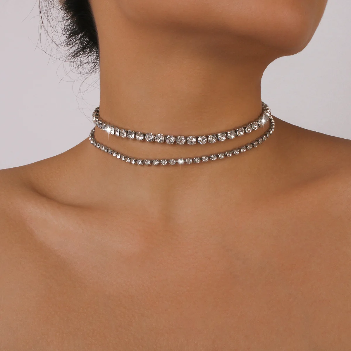 

Luxury Full Iced Out Rhinestone Tennis Chain Necklace for Women Wedding Bridal Vintage Short Crystal Choker Collar Accessories