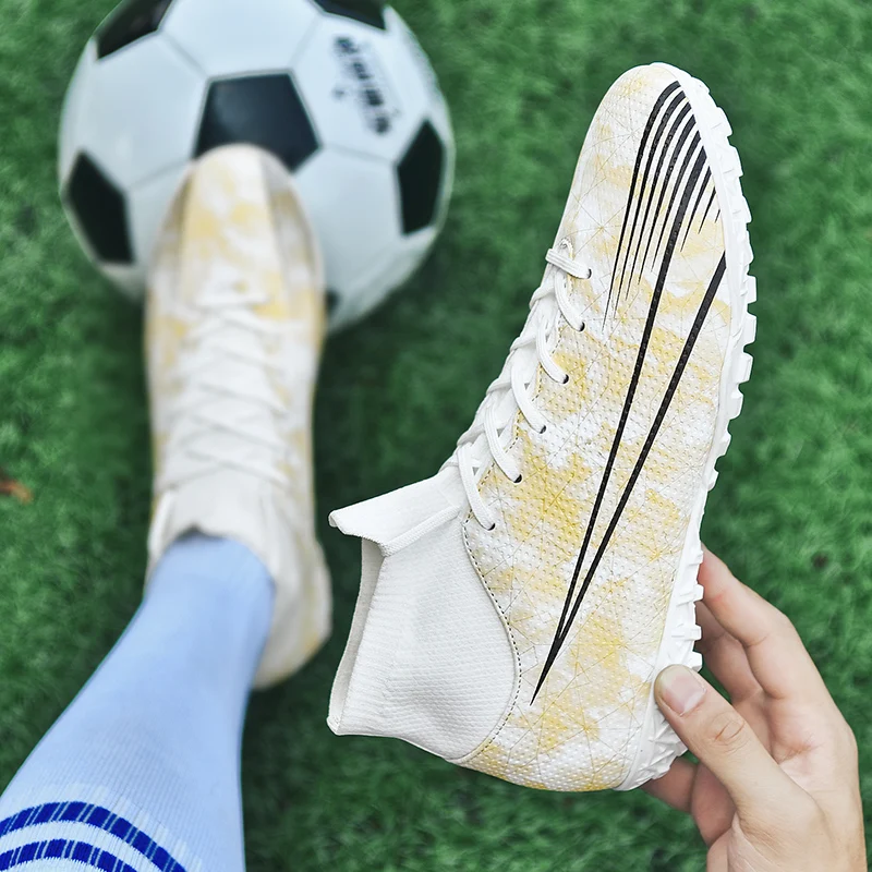 2022 New Adult Professional FG/TF Soccer Shoes Non-Slip Long Spike Football Boots Young Kids High Ankle Cleats Grass  Sneakers