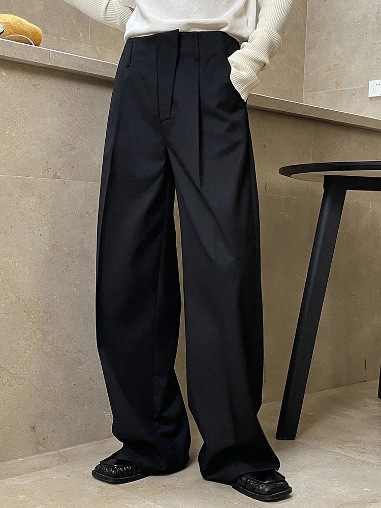 Женские Асимметричные прямые брюки [LANMREM] свободные офисные с высокой талией и