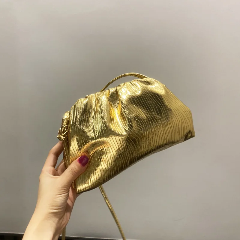 New Gold Handbag Fashion Elegant Dumpling Bag Trend Compile Dinner Party Shoulder Bag For Women Design Versatlie Diagonal Bag