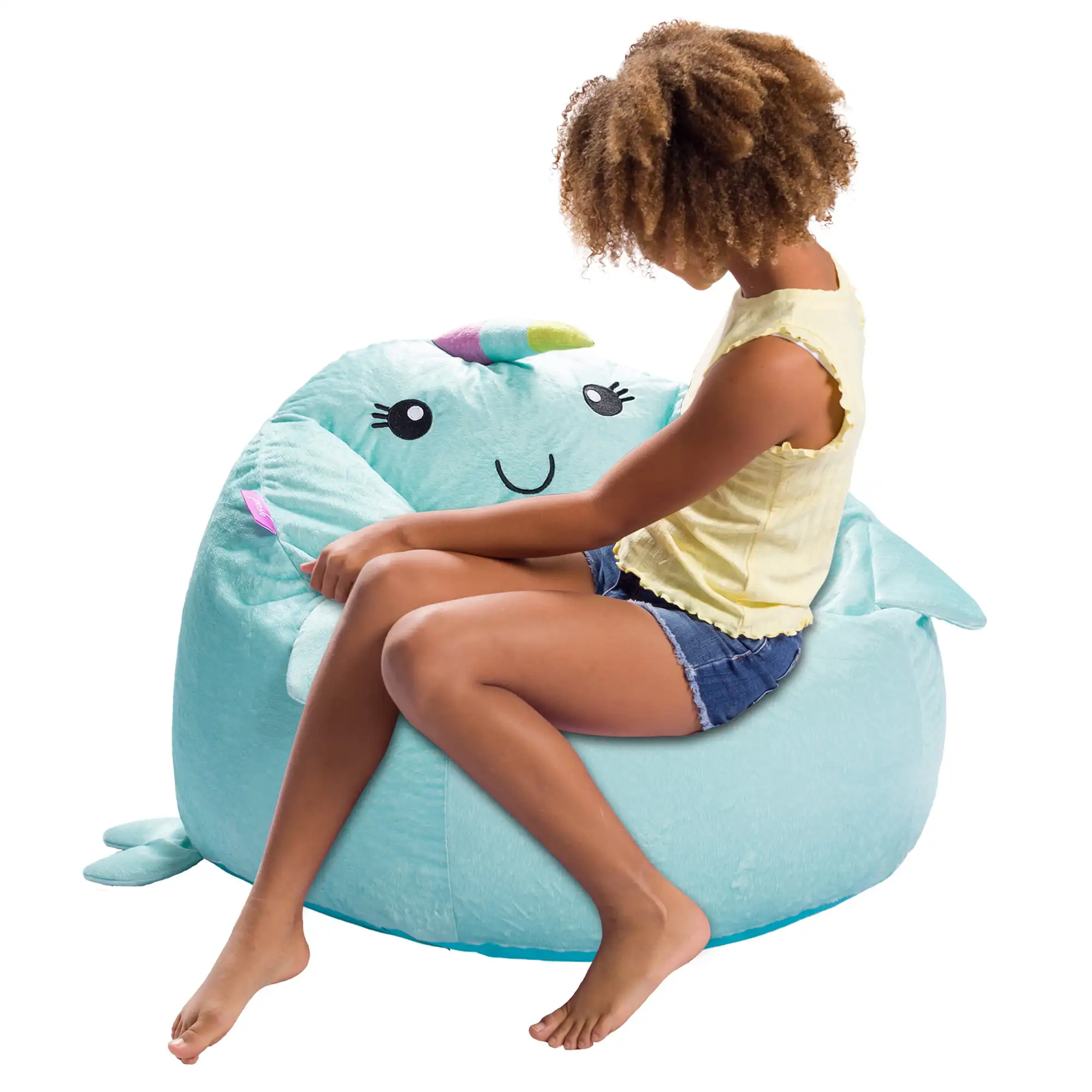 

Posh Creations Bean Bag Chair, Memory Foam Lounger with Soft Cover, Kids, 2.5 ft, Blue Narwhal