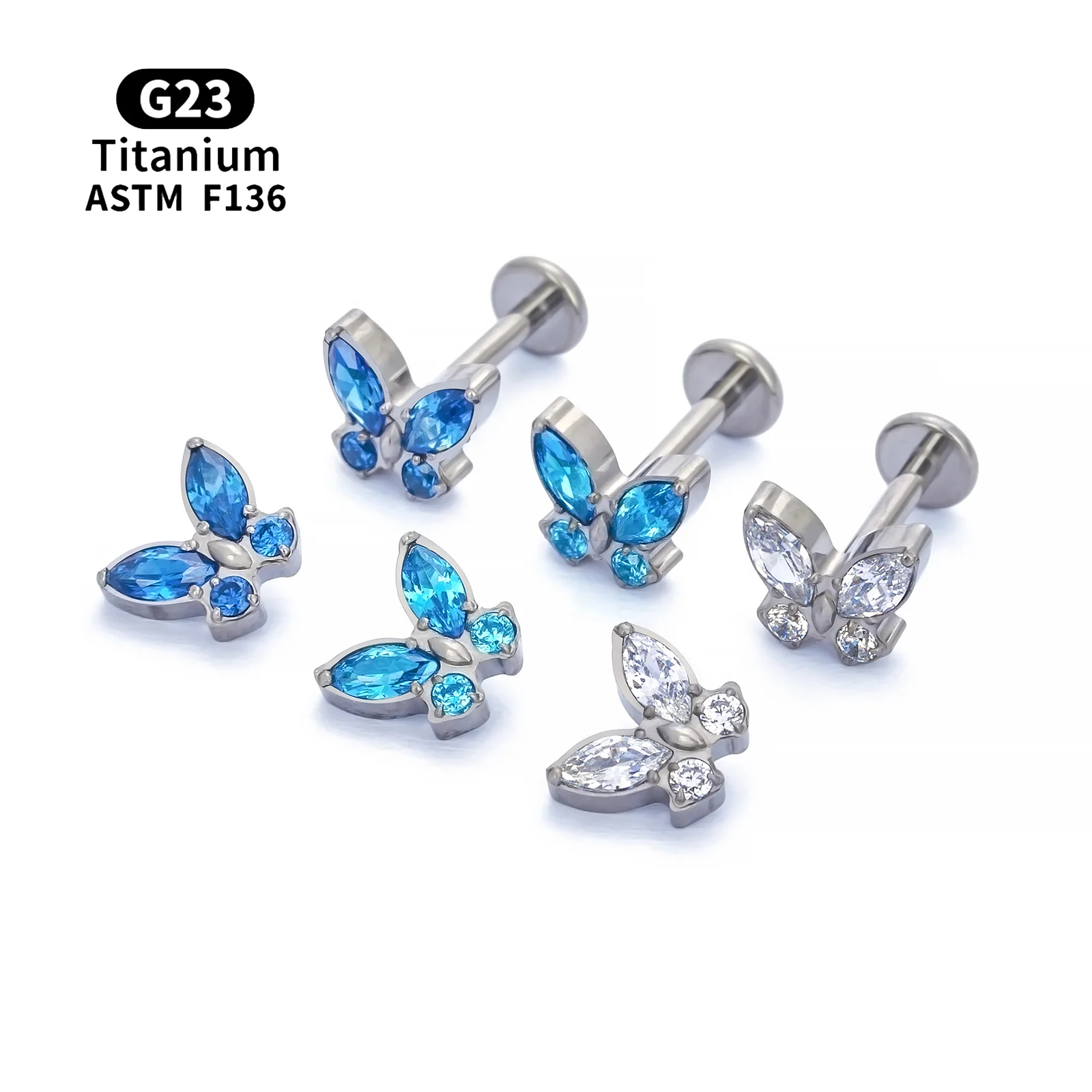 Серьги-гвоздики из титана в форме бабочки 16 г