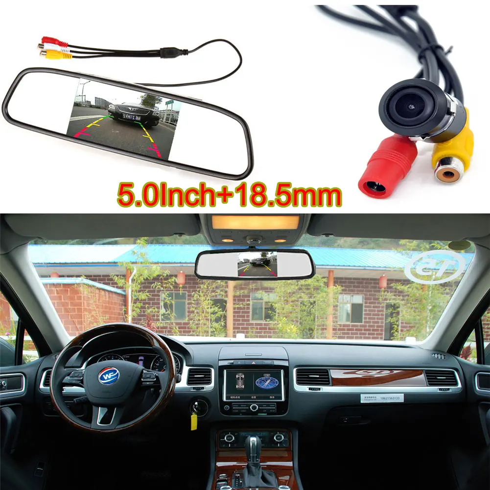 

18.5mm CCD Car Reverse Rear View Buckup Camera Drilling Accessories & Car LCD Rearview Mirror Monitor 5.0 Inch