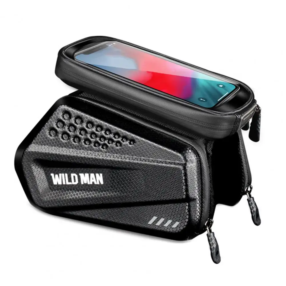

WILD MAN-ES6 Bicycle Bags & Panniers Waterproof Touch Screen EVA Hard Shell Front Beam Phone Pouch for Mountain Bike