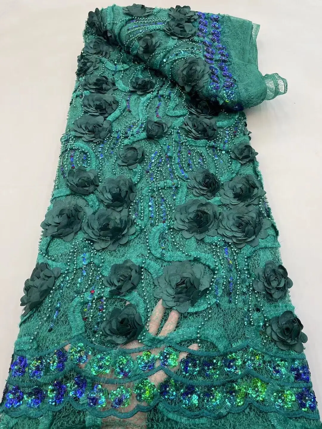 

Sequence African Lace Fabric Nigerian Wedding Women ZH-1206282 Dress Material beads French Tulle Lace Fabrics