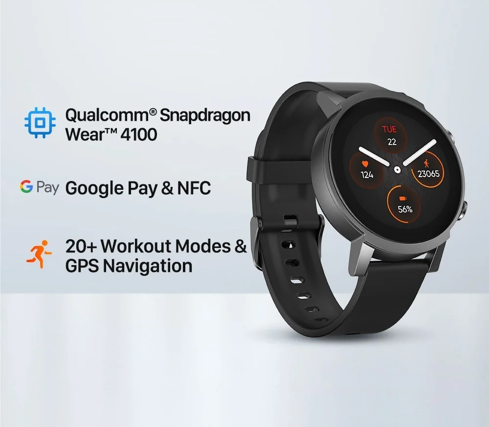 

Смарт-часы Ticwatch E3 Wear OS мужские, 8 Гб ПЗУ, 21 спортивный режим, водозащита IP68, Google Pay