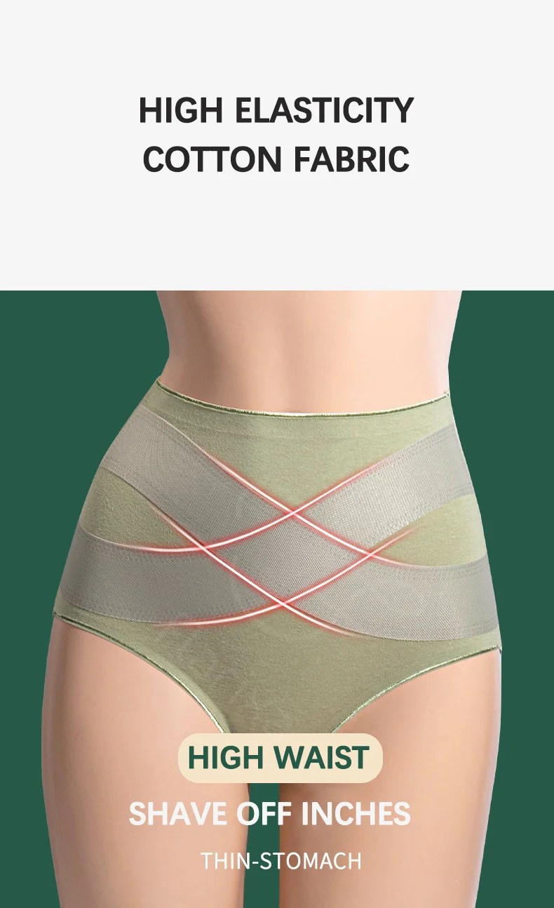 

Miss Adola Seamless Women High Waist Cotton Panties Cross Tummy Control Underwear Girls Briefs Breathable Solid Color Underpants