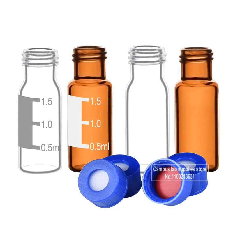 Lab 100pcs/pack 1.5/2ml Clear/brown Glass Headspace Sample Bottle Liquid Injection Chromatography Vial with Silicone Pad Cap
