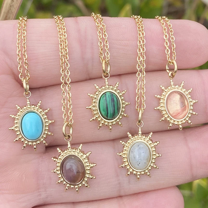 

Bohemia Natural Stone Oval Pendants Necklace For WomenPersonalized Stainless Steel Clavicle Chain Necklace Fashion Jewelry Gift