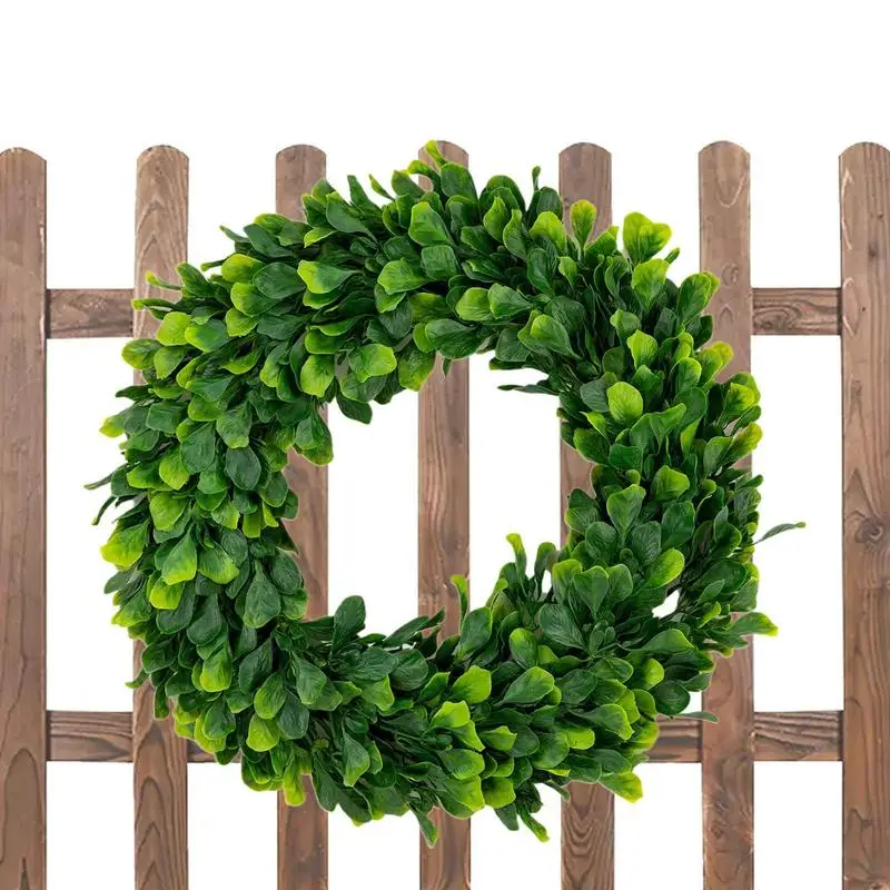 

42cm Boxwood Wreath Decorative Artificial Green Grass Leaf Garland Ring Party Decoration For Door Wall Window Decor Hanging