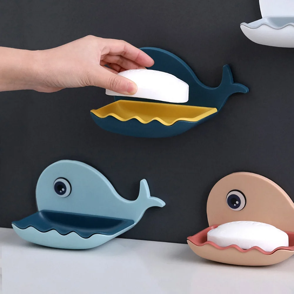 

Whale Soap Dish Holder Bathroom Hanging Dishes Rack Plastic Punch-free Wall Mounted Detachable Draining Storage Box