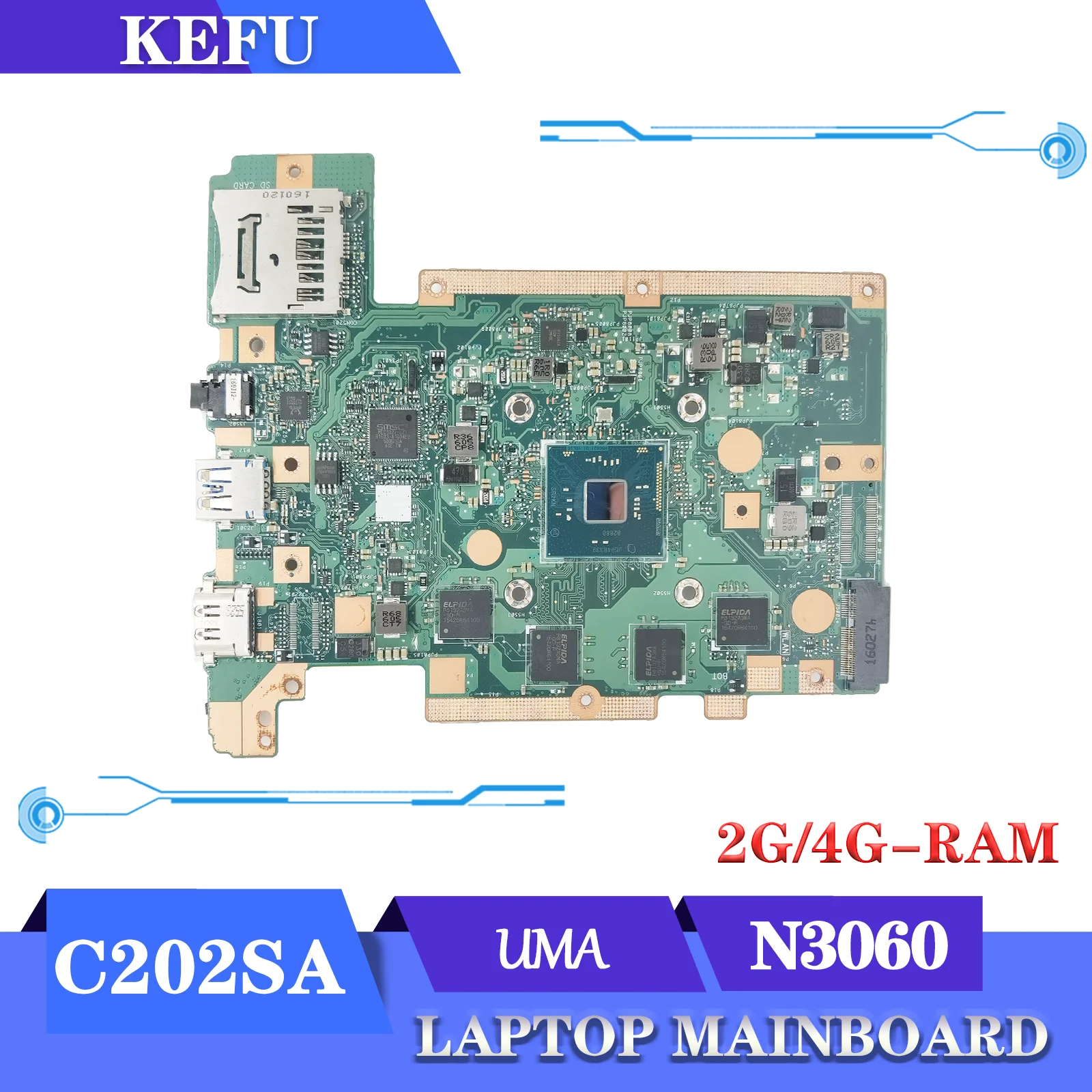 

KEFU Notebook Mainboard For ASUS C202SA Laptop Motherboard C202S Maintherboard With N3060 2GB/4GB-RAM 16G-EMMC MAIN BOARD