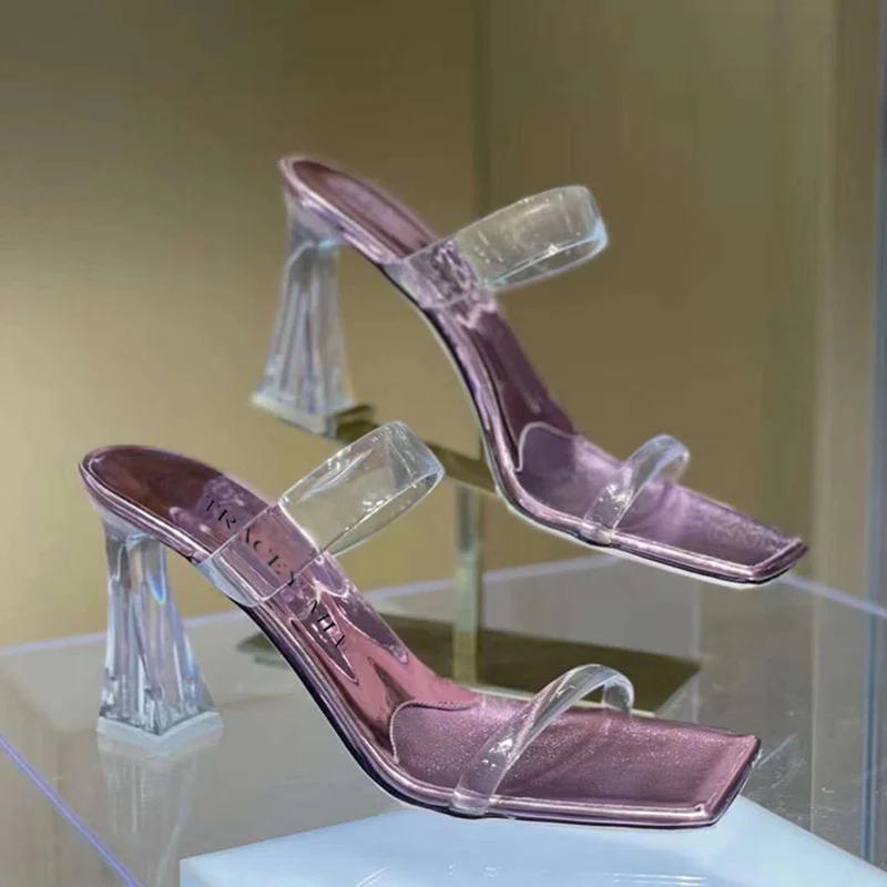 

Женские летние шлепанцы, открытый носок, высокий каблук, квадратный носок, Классические Сандалии