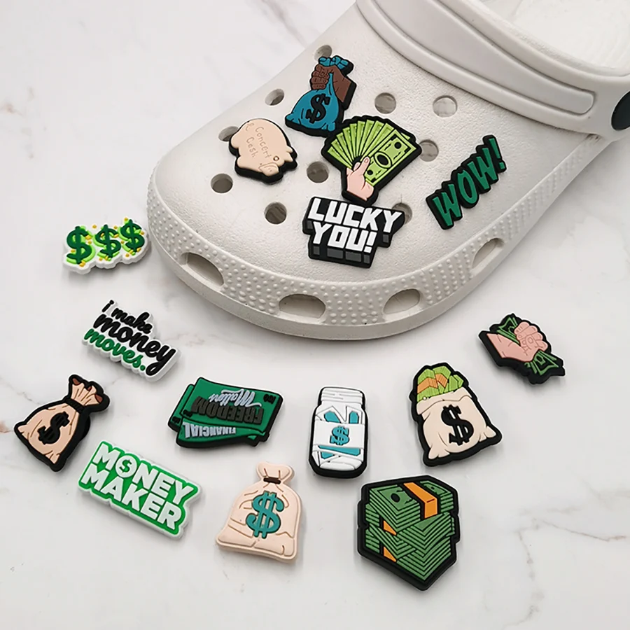 Dropshipping 1Pcs Money Maker PVC Shoe Charms Sandal Accessories Cash Piggy Bank Diy Shoe Buckle Decor Fit Croc JIBZ Kid Gift